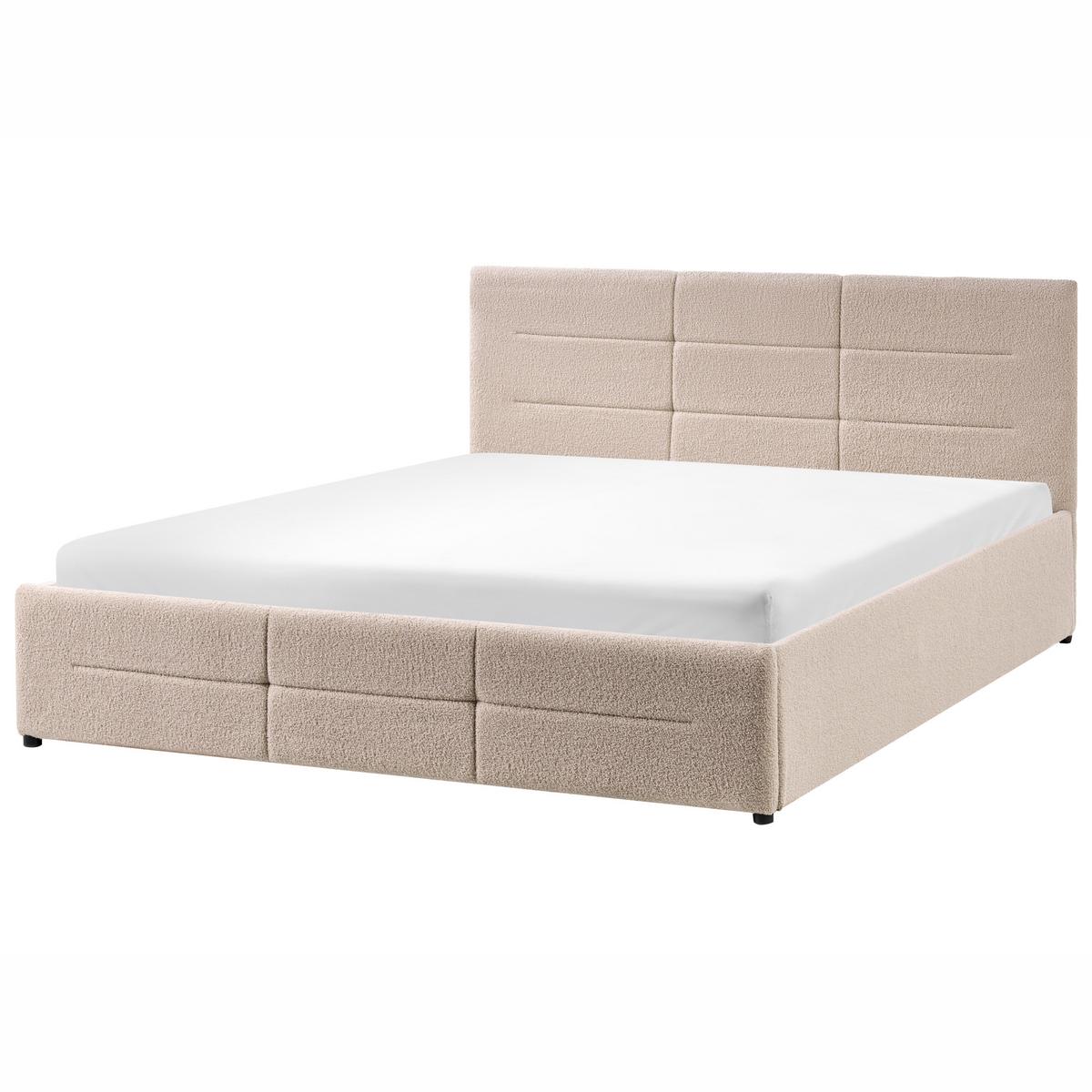 BETT mit Stauraum 160/200 cm Bouclé Beige Massognes - Beige, Textil (160/200cm) - Beliani