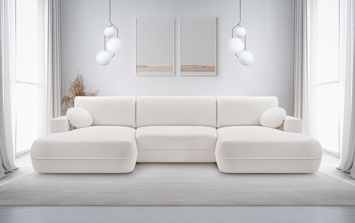 WOHNLANDSCHAFT Peoni Weiß 364/168/87 cm mit Schlaffunktion - Schwarz/Weiß, Kunststoff/Textil (364/87/168cm) - AX Living
