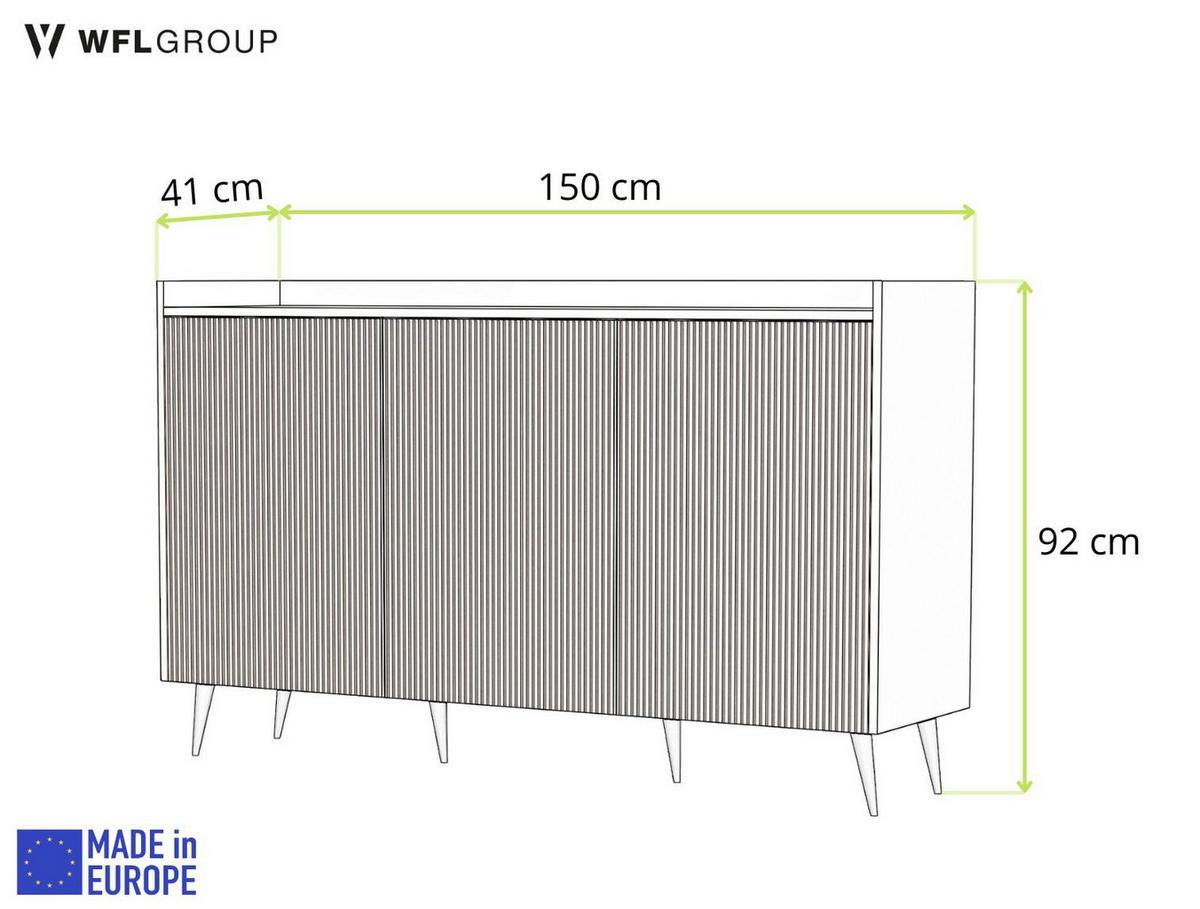 SIDEBOARD Arysa in Braun Walnuss Holzoptik 92/150/41 cm - Walnussfarben/Schwarz, Holzwerkstoff/Metall (150/92/41cm) - WFL GROUP
