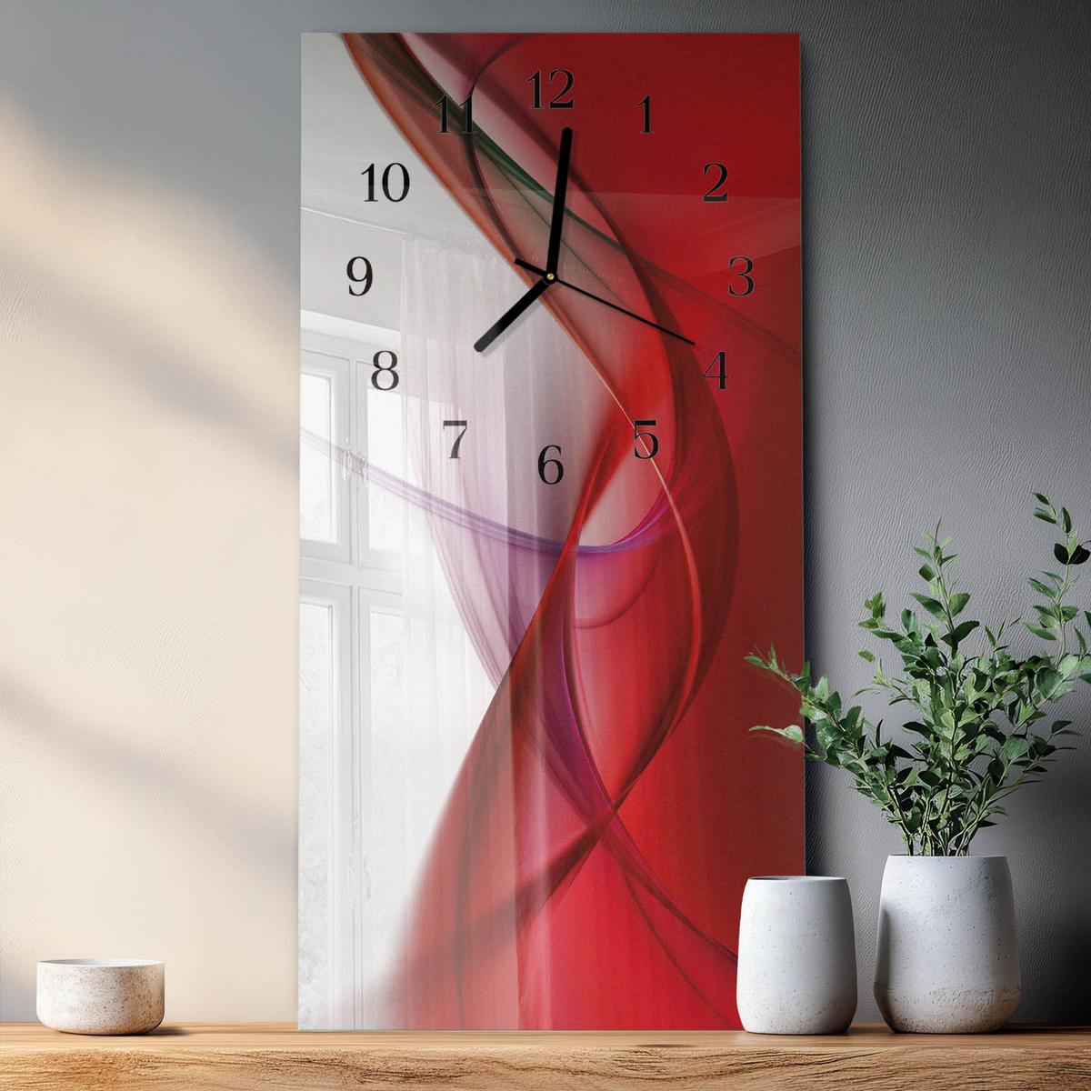 WANDUHR aus Glas 30x60 cm - Abstraktion - Rot, Glas (30/60/0.4cm) - TULUP
