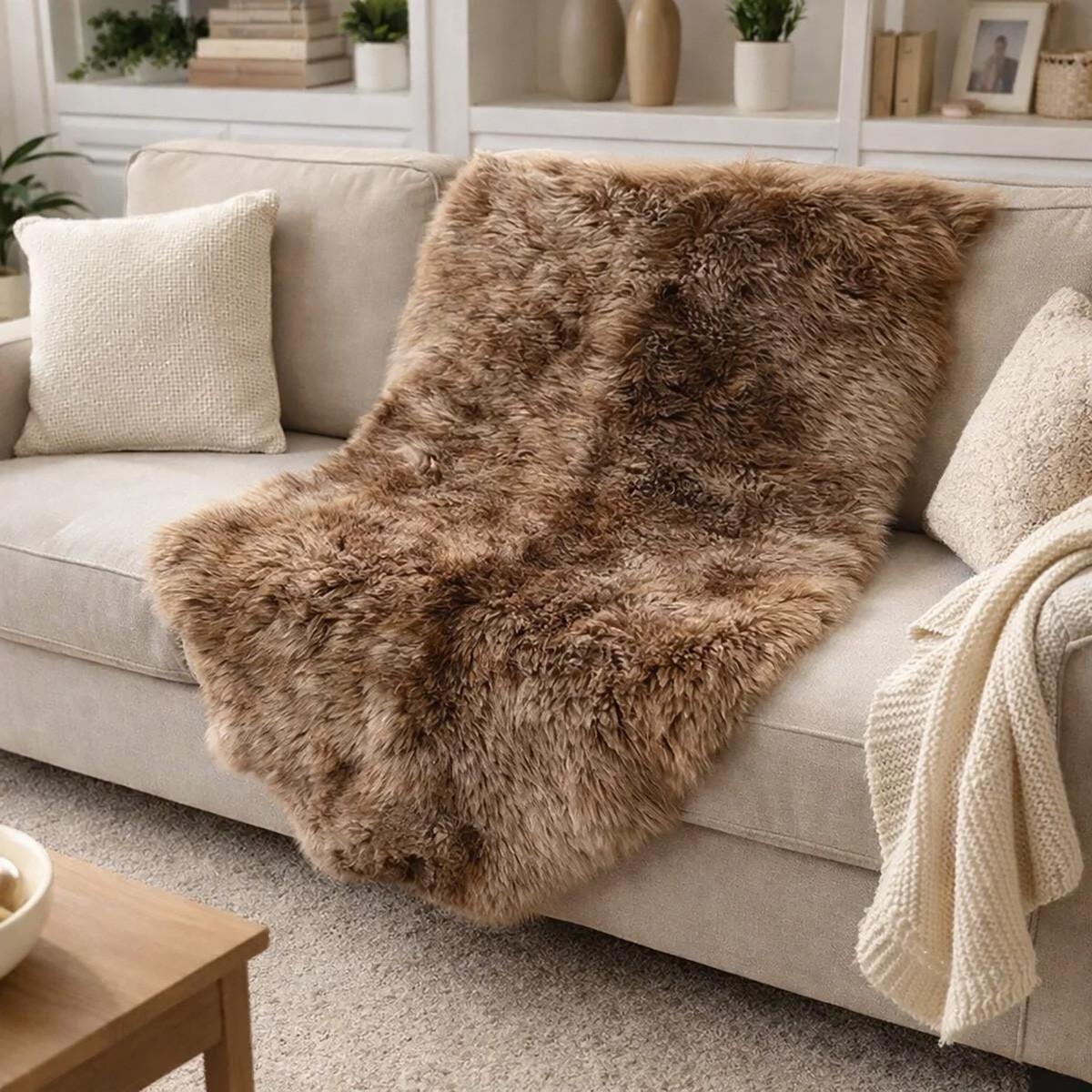 FELL Öko Schaffell Lammfell Ice Brown ca. 125 cm - Braun, Fell (75/125cm) - Provellus