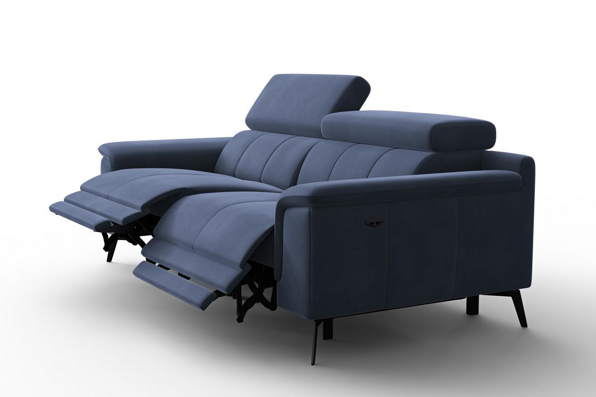 SOFA RELAX FIERO 3-Sitzer, Marineblauer Veloursstoff - Blau/Schwarz, Holz/Textil (212/82/103cm) - Courtois Laville