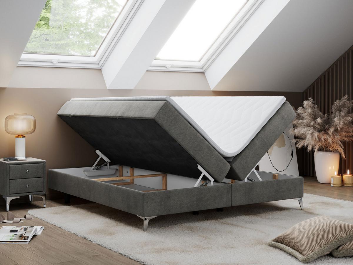 BOXBETT LESS 200/200 Dunkelgrau Velvet - H3 - Dunkelgrau, Holz/Textil (200/200cm) - MKS
