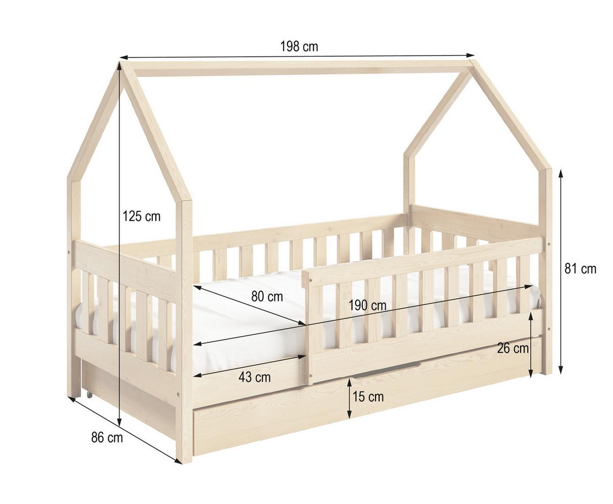 KINDERBETT BELLA mit Bettkasten 80x190 cm Hellgrau - Hellgrau, Holz (80/190cm) - MASSENO