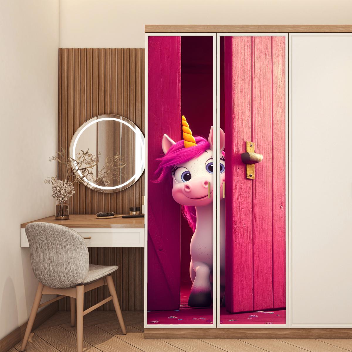 TÜRAUFKLEBER Einhorn - Rosa - Tür - Fantasie 90x215 cm - Türtapete - Pink, Kunststoff (90/0.1cm) - MuchoWow