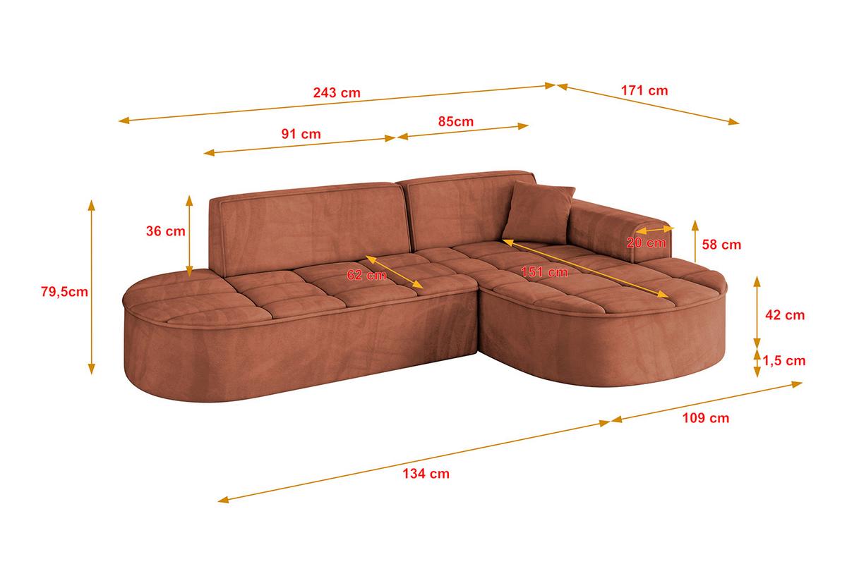 ECKSOFA Ottomane Rechts TARO-L1 - 243x171x79,5 cm Apricot - Koralle, Holzwerkstoff/Textil (243/171cm) - ALTDECOR