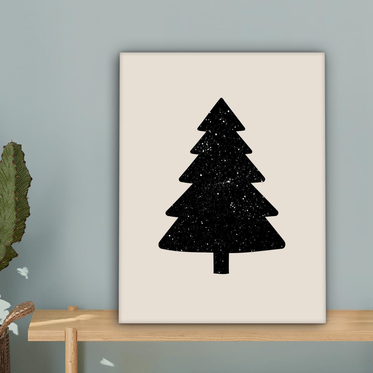LEINWANDBILD Weihnachtsbaum - Schwarz - Urlaub - Beige Room Decor 30x40 cm - Schwarz, Textil (30/40cm) - MuchoWow