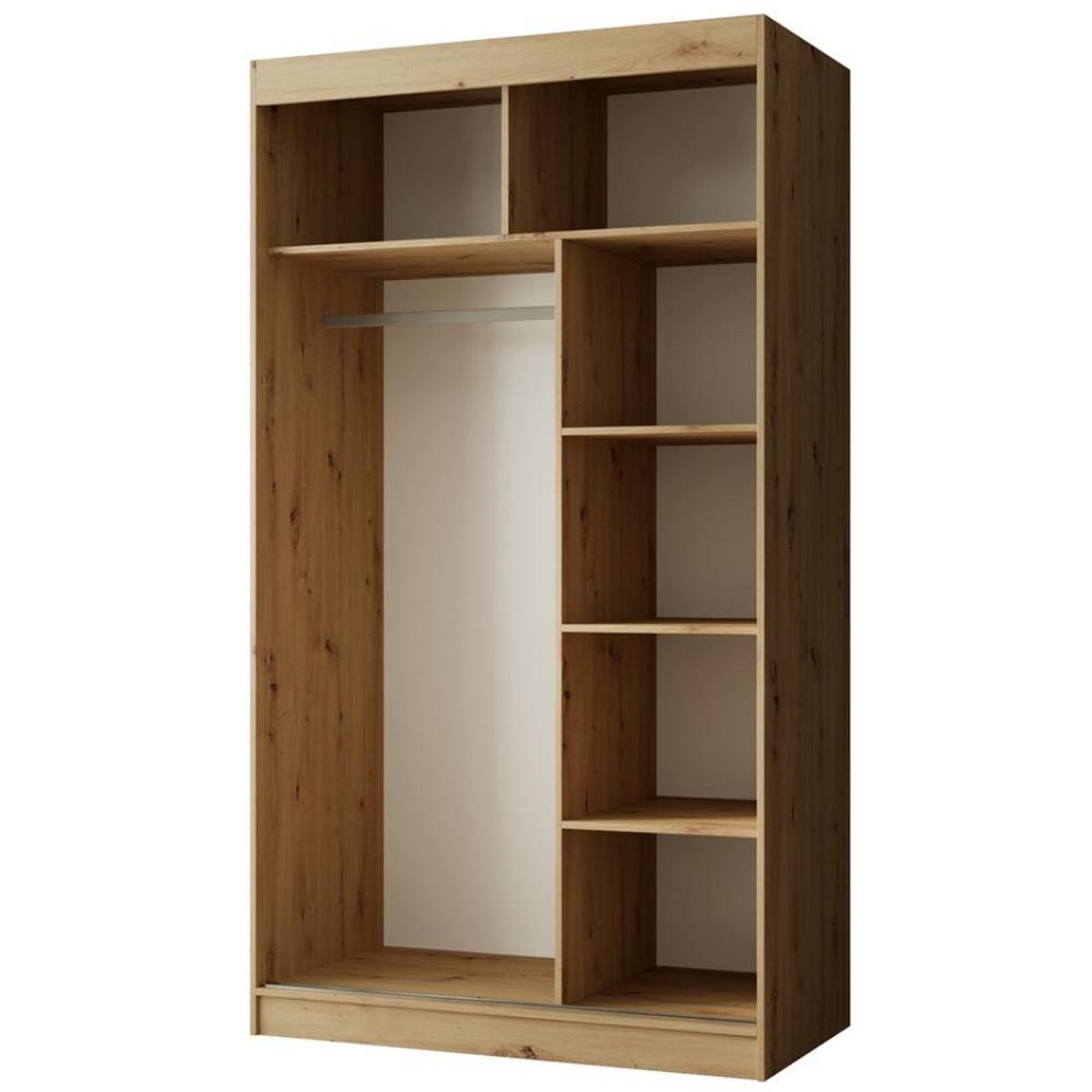 SCHWEBETÜRENSCHRANK Paco 120/215/61 2-türig eiche Craft mit Spiegel - Eichefarben, Holzwerkstoff (120/215/61cm) - Beautysofa
