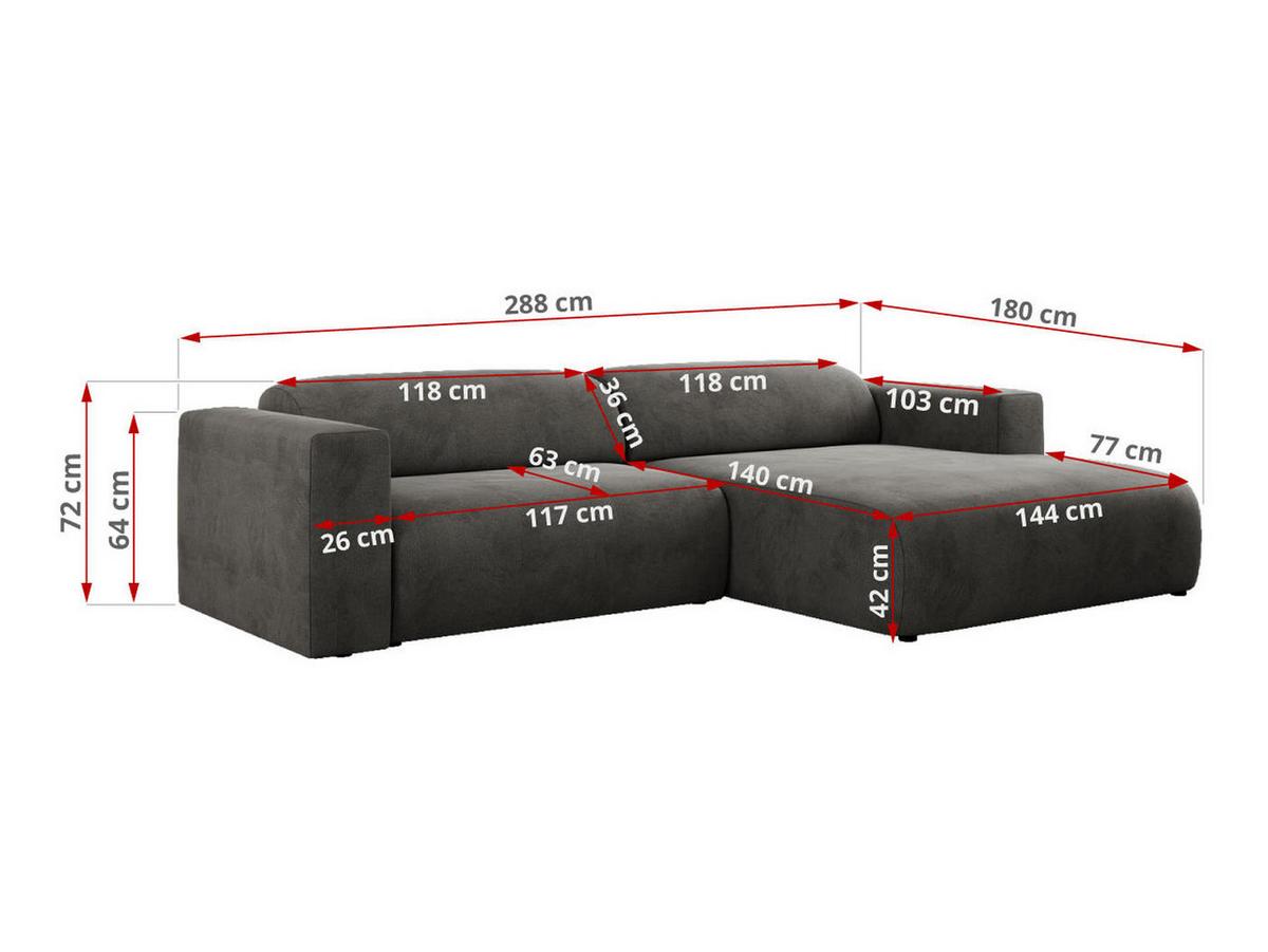 OFERTA WYCOFANA ECKSOFA PASADENA Dunkelgrau Velvet Rechts Seite - Dunkelgrau/Schwarz, Kunststoff/Textil (288/180cm) - MKS