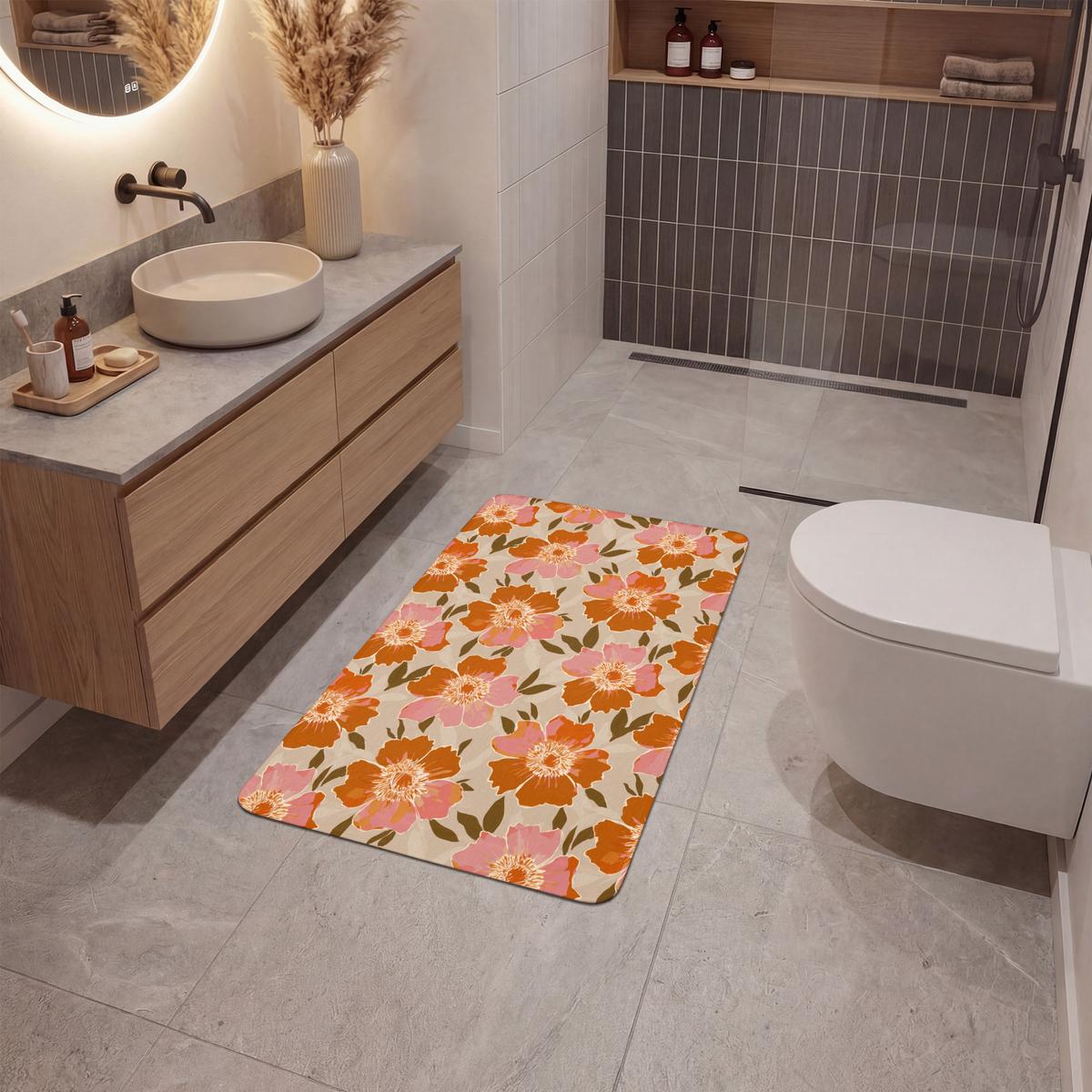 BADEMATTE Blumen - Motiv - Retro 60x90 cm - Multicolor, Textil (60/90cm) - OnlyWow