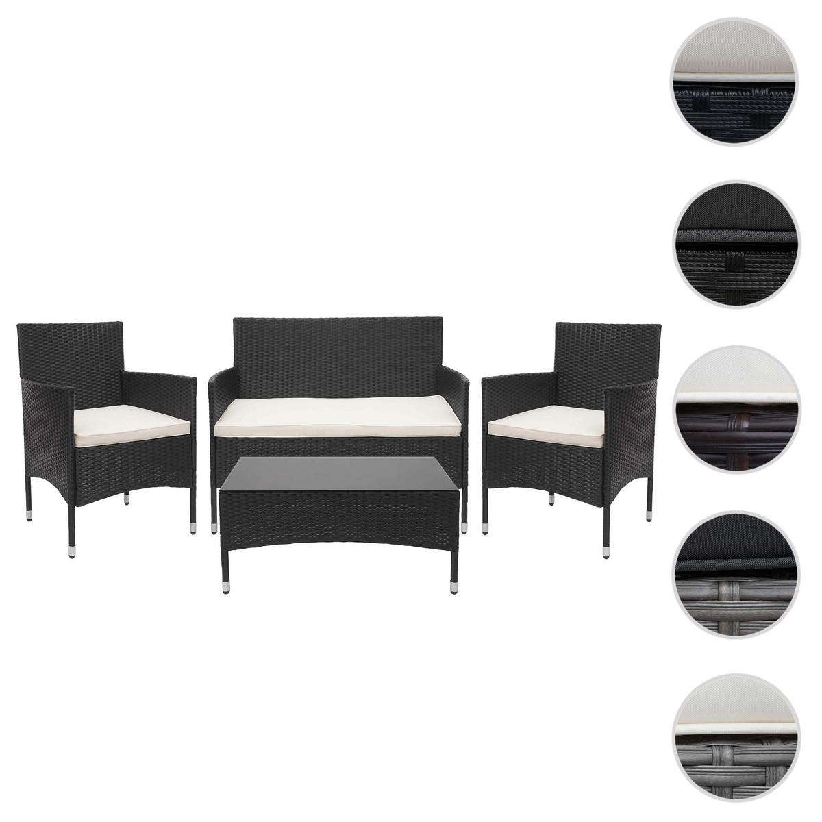 POLY-RATTAN GARNITUR Schwarz, Cremeweiß - Schwarz/Weiß, Kunststoff - MCW