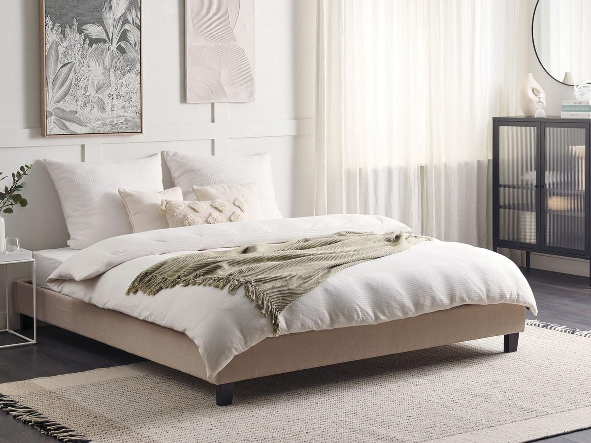 POLSTERBETT mit Lattenrost 180x200 cm Beige Roanne - Beige, Textil (180/200cm) - Beliani