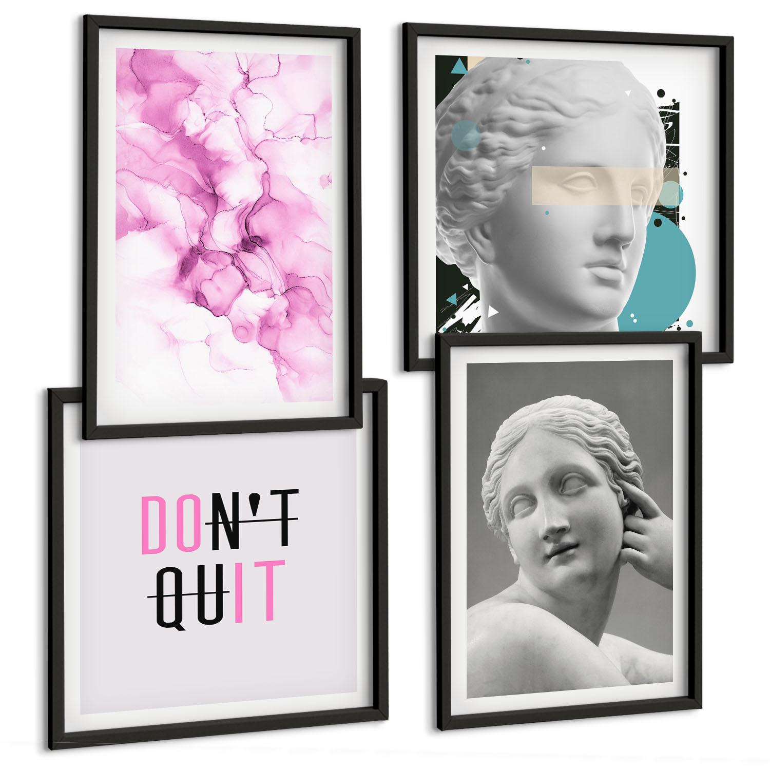 BILDER SET 4er Set - 50x50 cm & 40x60 cm Schwarzer Rahmen - Abstrakte Aquarellskulptur - Schwarz, Kunststoff (50/50cm) - TULUP
