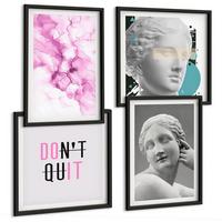 BILDER SET 4er Set - 50x50 cm & 40x60 cm Schwarzer Rahmen - Abstrakte Aquarellskulptur - Schwarz, Kunststoff (50/50cm) - TULUP
