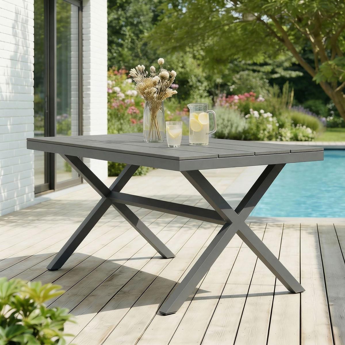 GARTENTISCH WINDY grau - Grau, Metall (90/150/75cm) - IDIMEX