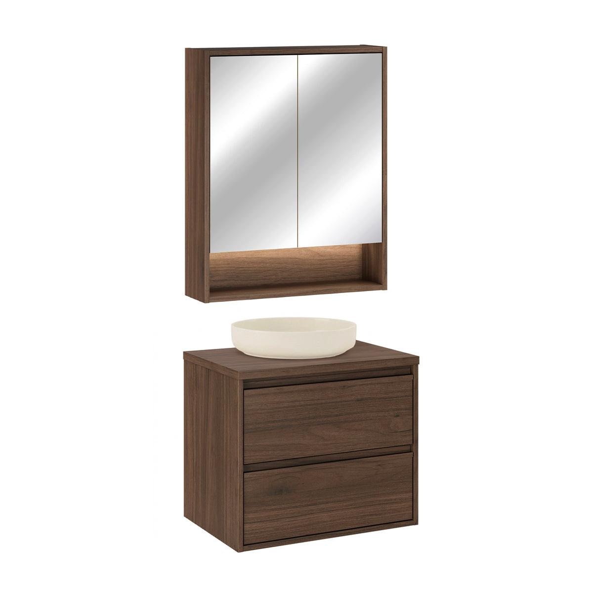 BADMÖBEL 60cm Edmé 2er-Set Dunkles Holz - Braun, Holzwerkstoff (60/52.2/46cm) - Petits-meubles