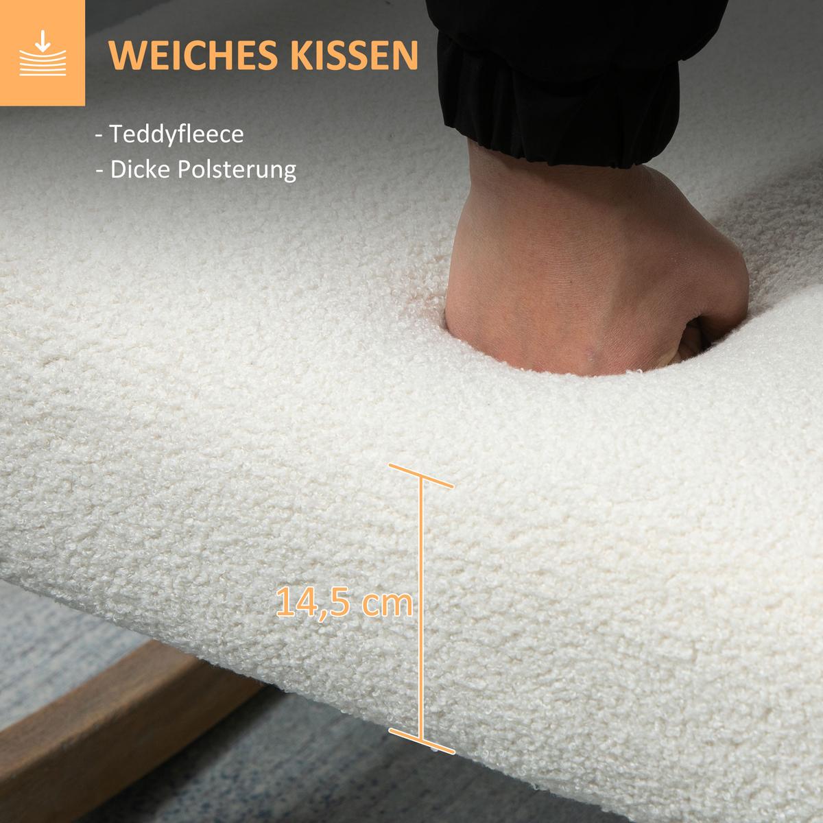 SCHAUKELSTUHL mit Holzrahmen Wohnzimmersessel Lounge Kautschukholz Cremeweiß - Creme, Kunststoff (76/77/60cm) - HOMCOM
