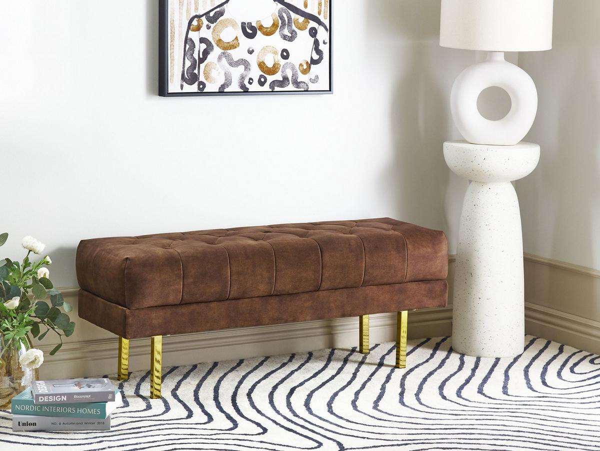 POLSTERBANK Samtstoff Dunkelbraun Roseville - Dunkelbraun, Textil (117/44/40cm) - Beliani