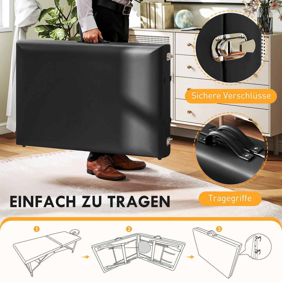 MASSAGELIEGE Kunstleder Holz Schwarz - Schwarz, Kunststoff (70/86/215cm) - HOMCOM