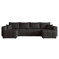 WOHNLANDSCHAFT U-Form Velours mit Bettkasten und Schlaffunktion - Schwarz, Holzwerkstoff/Textil (318/79/145cm) - Idohome