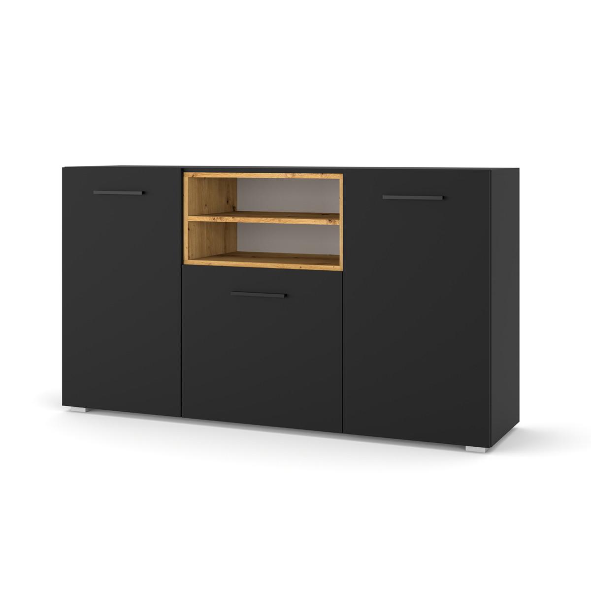SIDEBOARD Ania Schwarz und Holz - Schwarz, Holzwerkstoff (151/86/44cm) - Petits-meubles