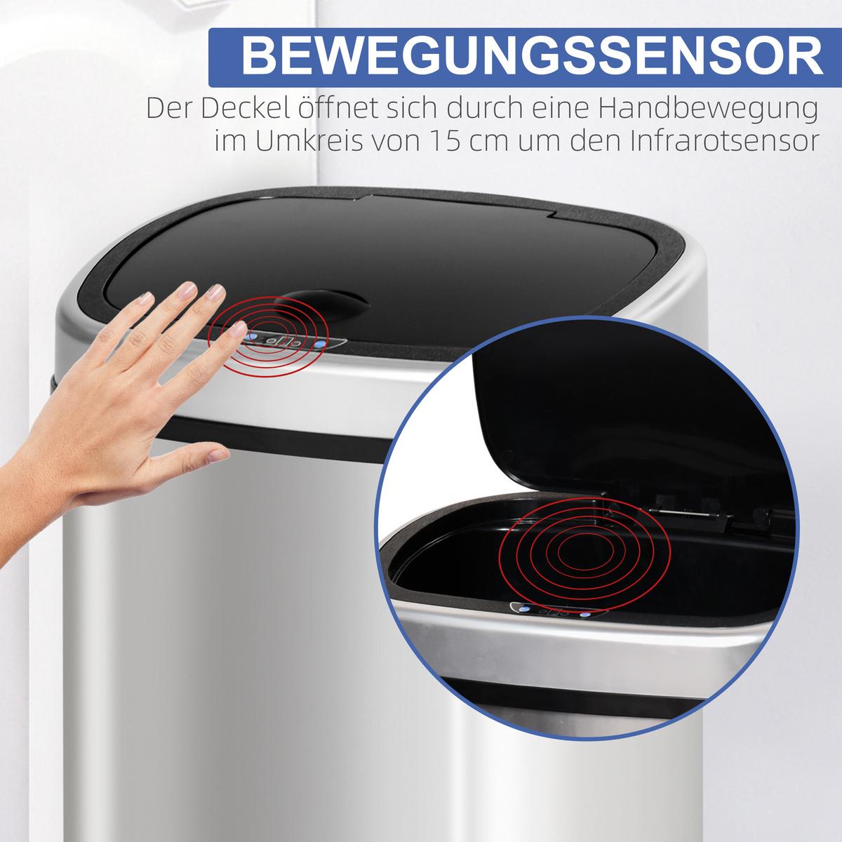 AUTOMATIK Mülleimer Abfalleimer mit Infrarotsensor Küche Silber 58L / 48L - Silberfarben, Metall (29.5/57/40.5cm) - HOMCOM