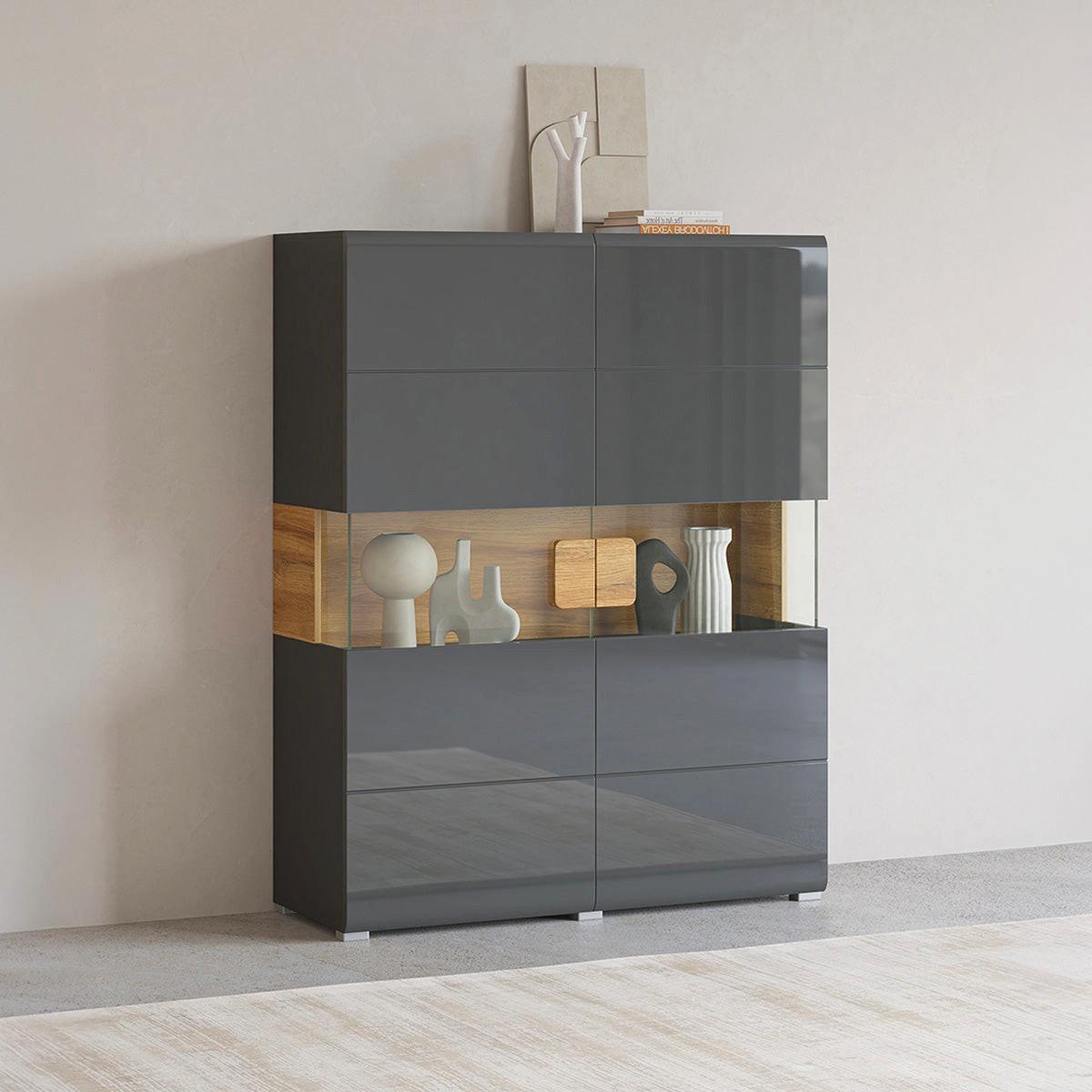 GESCHIRRSCHRANK Jules Grau und Holz - Grau, Holzwerkstoff (122/152/39cm) - Petits-meubles