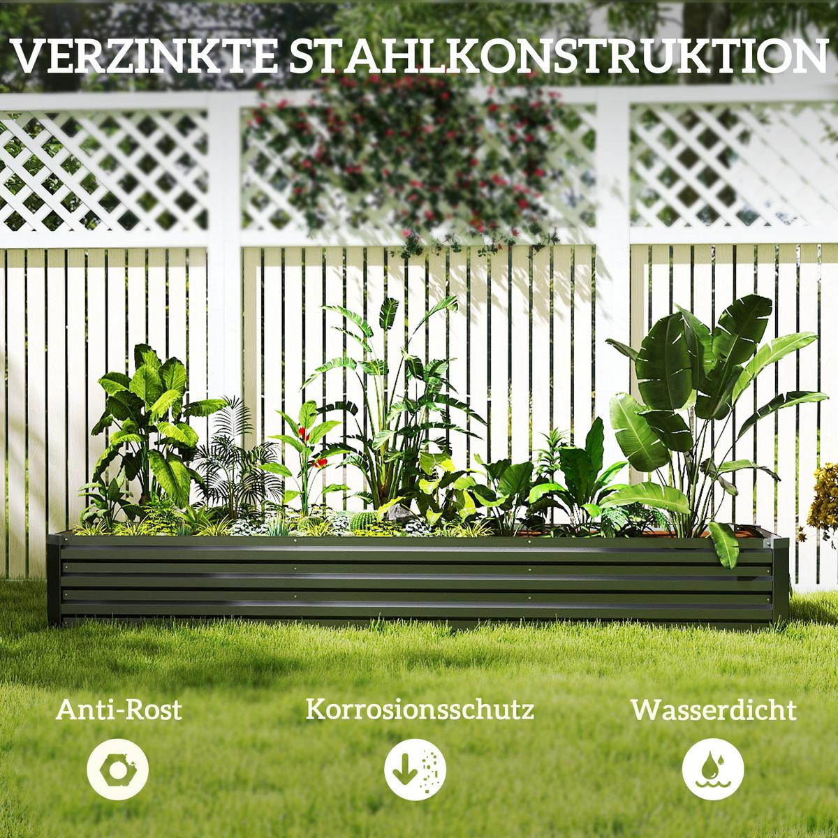 HOCHBEET Stahl, Pflanzbeet mit Schutzecken Stützstreben Frühbeet Gartenbeet - Dunkelgrau, Metall (60/30/240cm) - Outsunny