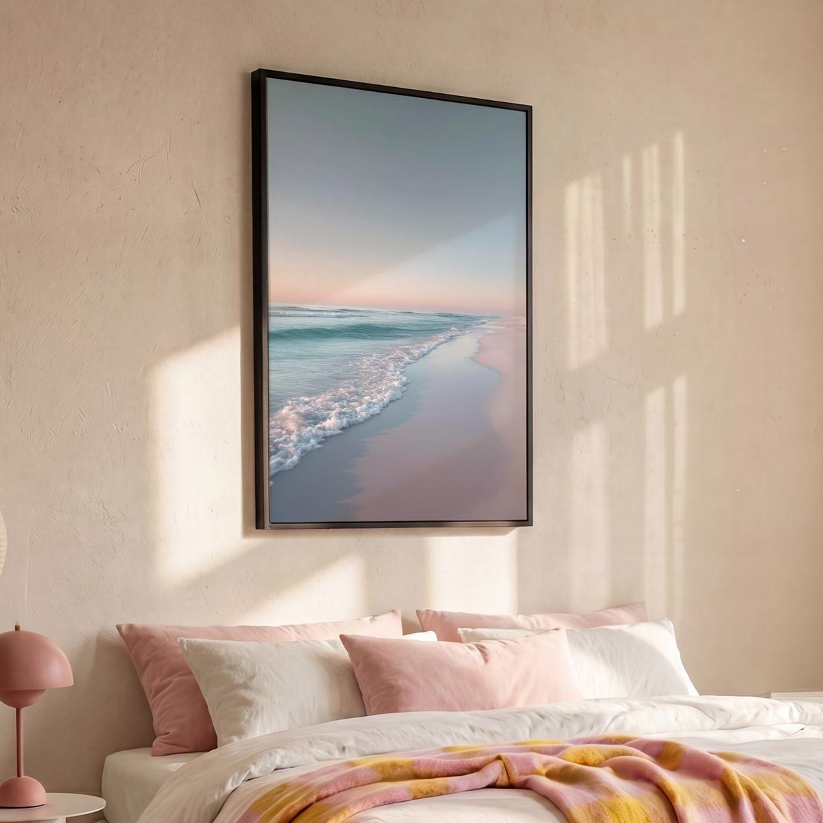 LEINWAND Bilder mit Rahmen - Küstenlinie - Pastell - Wasser - 80x120 - Pastellblau, Textil (80/120cm) - MuchoWow