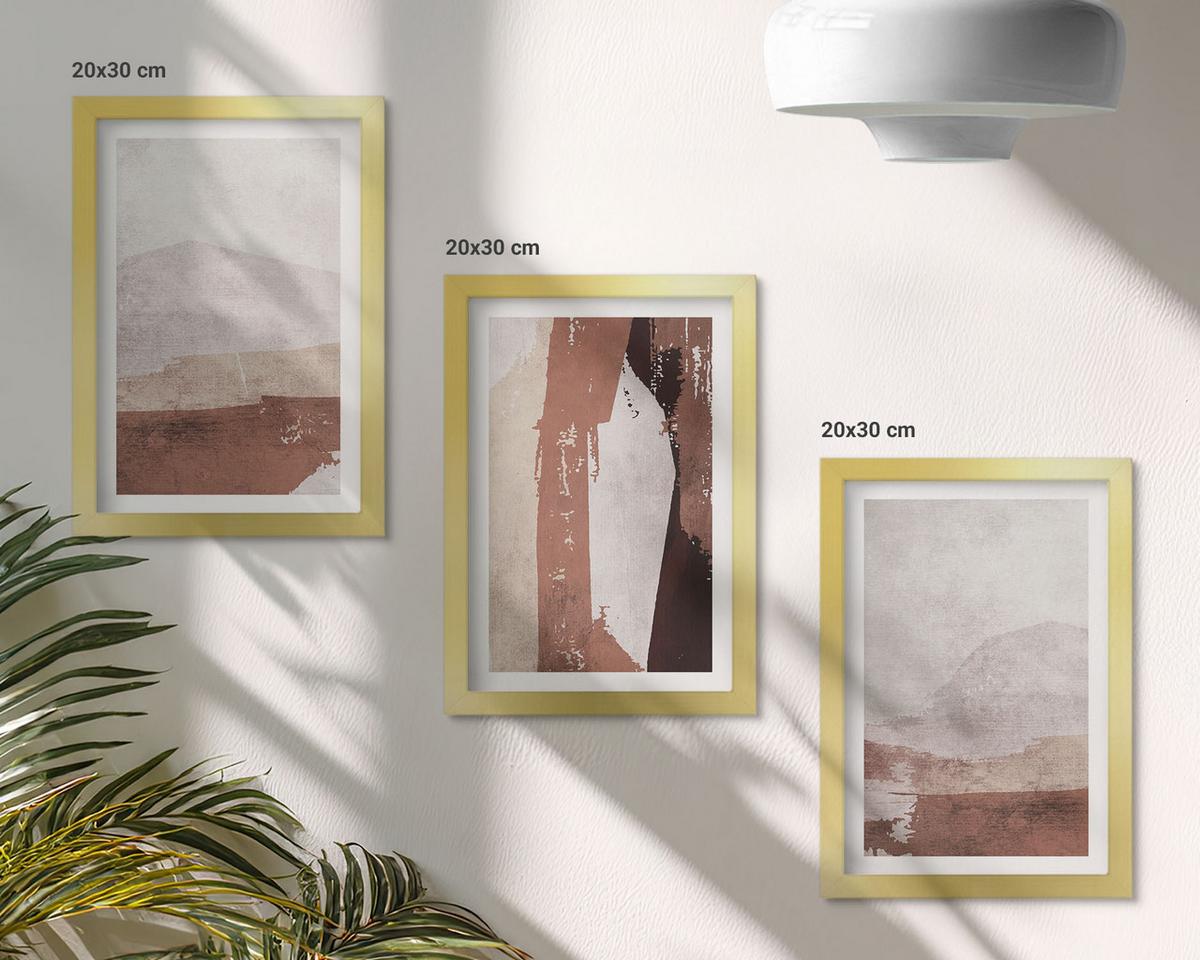 BILDER SET 3er Set - 20x30 cm Goldrahmen - Braun-beige abstrakte Muster - Goldfarben, Kunststoff (20/30cm) - TULUP