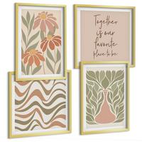 BILDER SET 4er Set - 50x50 cm & 40x60 cm Goldrahmen - Abstrakte Pastellblumen - Goldfarben, Kunststoff (50/50cm) - TULUP