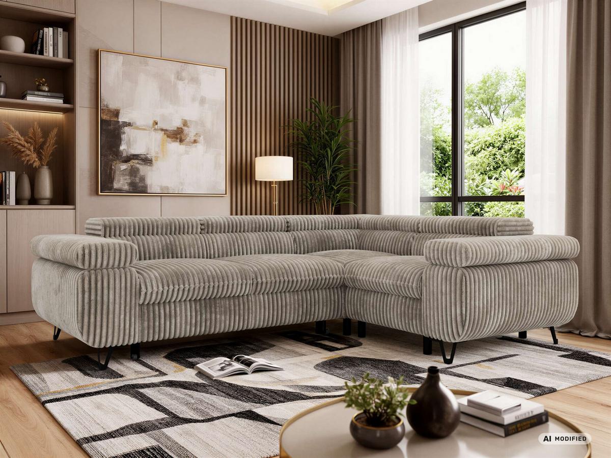 ECKSOFA FALCO L - Hellbraun Cord - Rechts Seite - Hellbraun/Schwarz, Textil/Metall (268/197cm) - MKS
