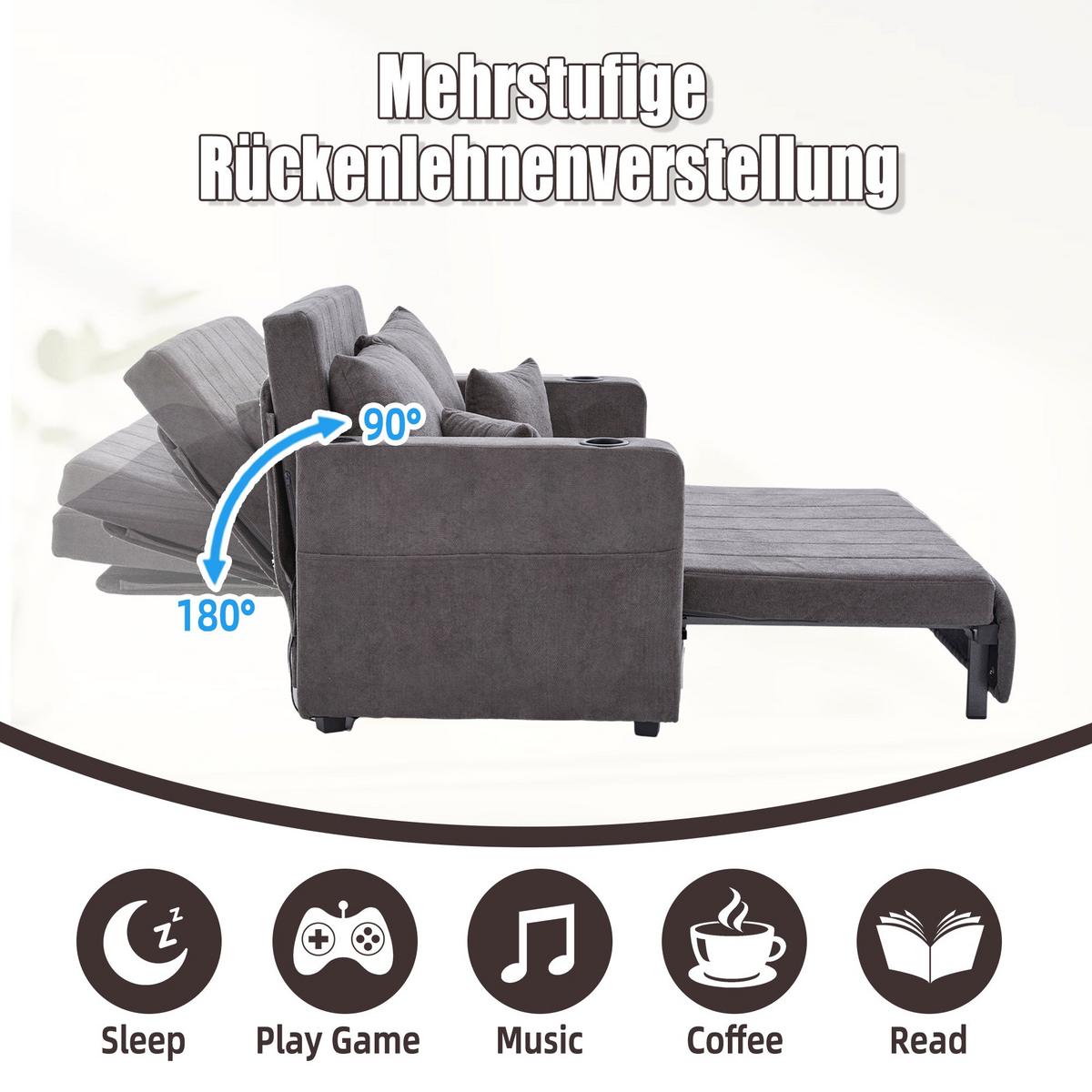 SCHLAFSOFA aus chenille mit bettfunktion, usb-anschluss & becherhaltern - Grau, Textil (139/83/73cm) - Urban Meuble