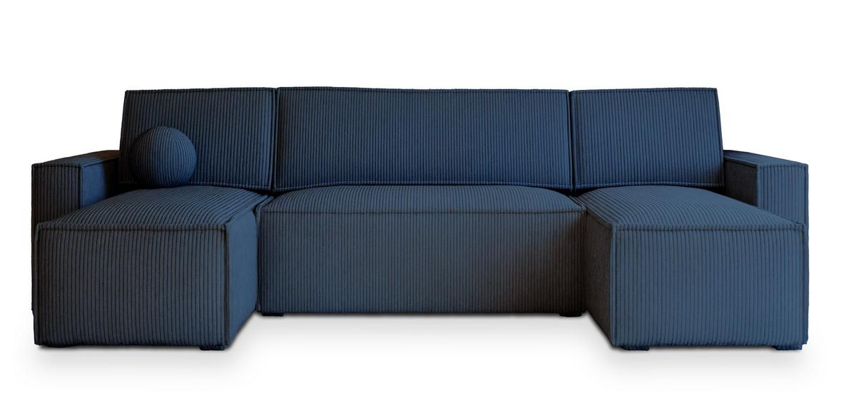 WOHNLANDSCHAFT PESANO P Blau Kordstoff mit Schlaffunktion - Blau/Grau, Holz/Kunststoff (306/85/140cm) - MASSENO