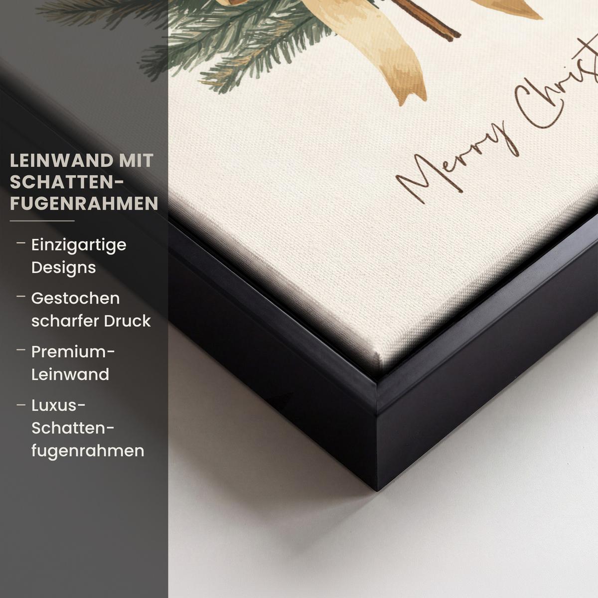 LEINWAND Bilder mit Rahmen - Weihnachtsbaum - Weihnachten - Frohe Weihnachten - Beige - 20x30 - Sandfarben, Textil (20/30cm) - MuchoWow
