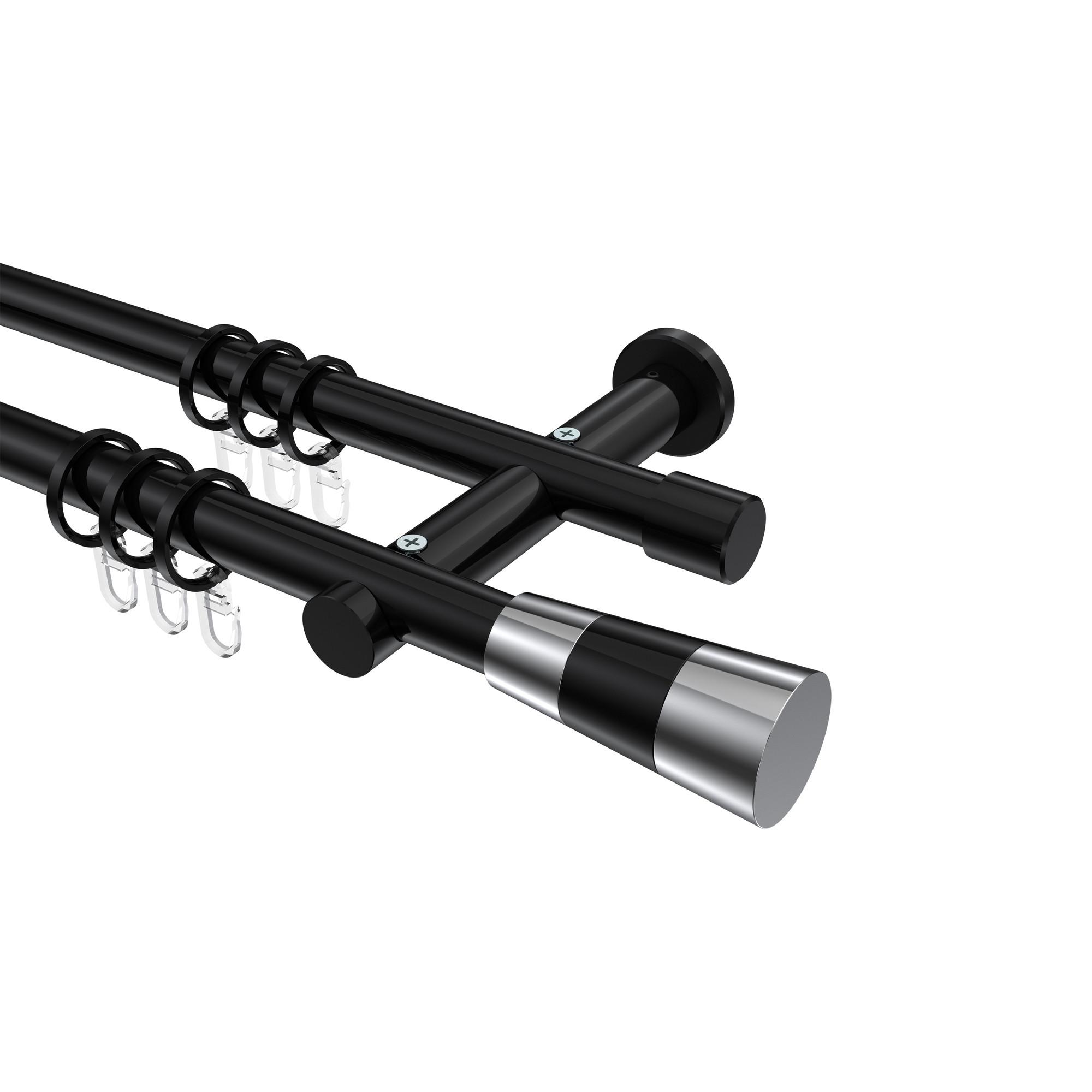 GARDINENSTANGE Platon Tanara 240 cm (geteilt in 2 x 120 cm), 2-läufig, 20 mm Ø Schwarz - Chromfarben/Schwarz, Metall (240cm) - INTERDECO