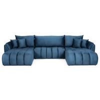 ECKSOFA Iris U mit Schlaffunktion und Bettkasten, U-Form – Dunkelblau Samt 382/184/85 cm - Blau/Schwarz, Kunststoff/Textil (382/184cm) - WFL GROUP