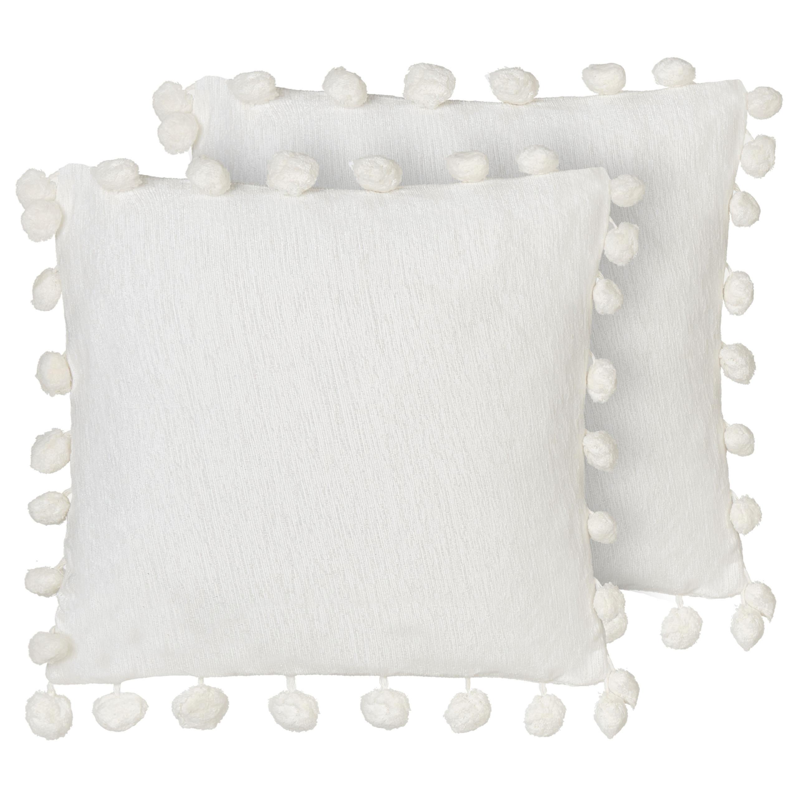 DEKOKISSEN 2er-Set Weiß 45/45 cm Jasmine - Weiß, Textil (45/45cm) - Beliani