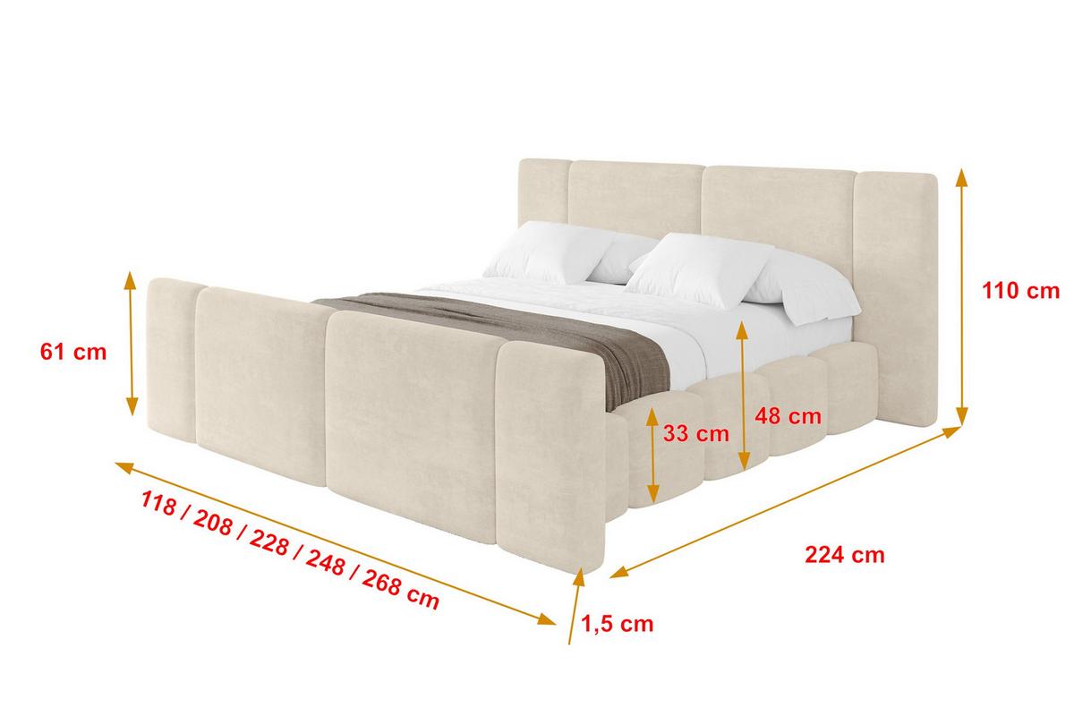 POLSTERBETT mit Bettkasten, Fußteil und Lattenrost, Boxbett ohne Matratze - NILO-Z 200x200 Beige - Beige, Holzwerkstoff/Textil (200/200cm) - ALTDECOR
