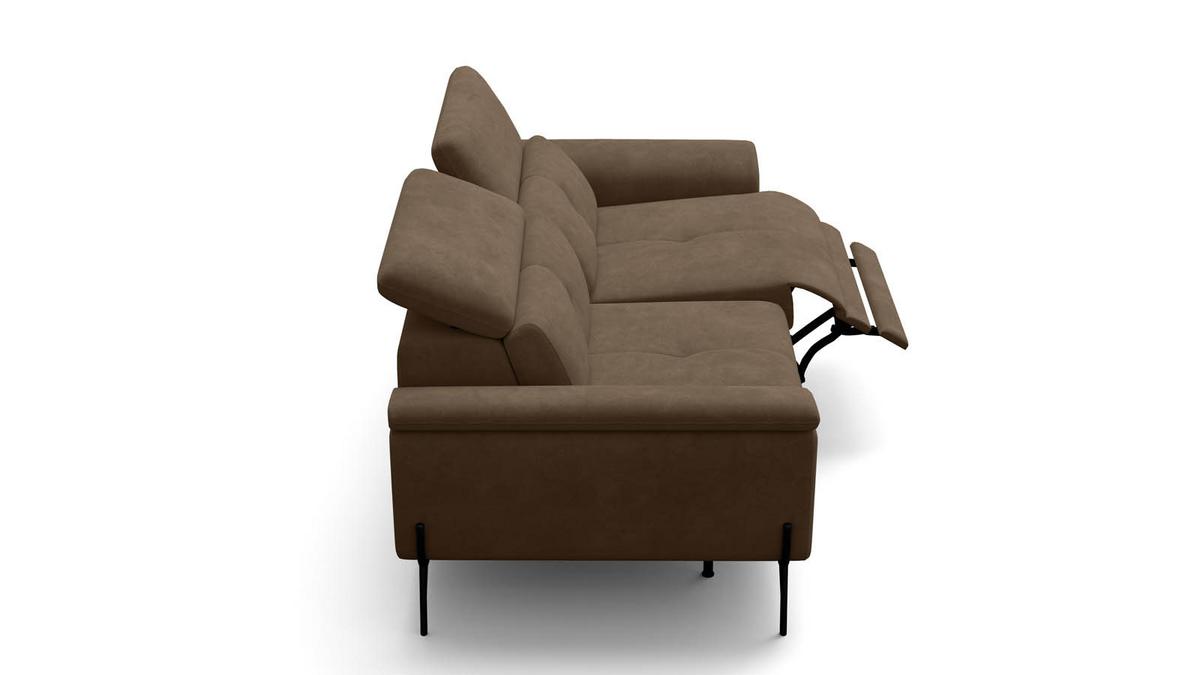 SOFA RELAX AVENA 3-Sitzer, brauner Veloursstoff - Schwarz/Braun, Holz/Textil (204/80/108cm) - Courtois Laville