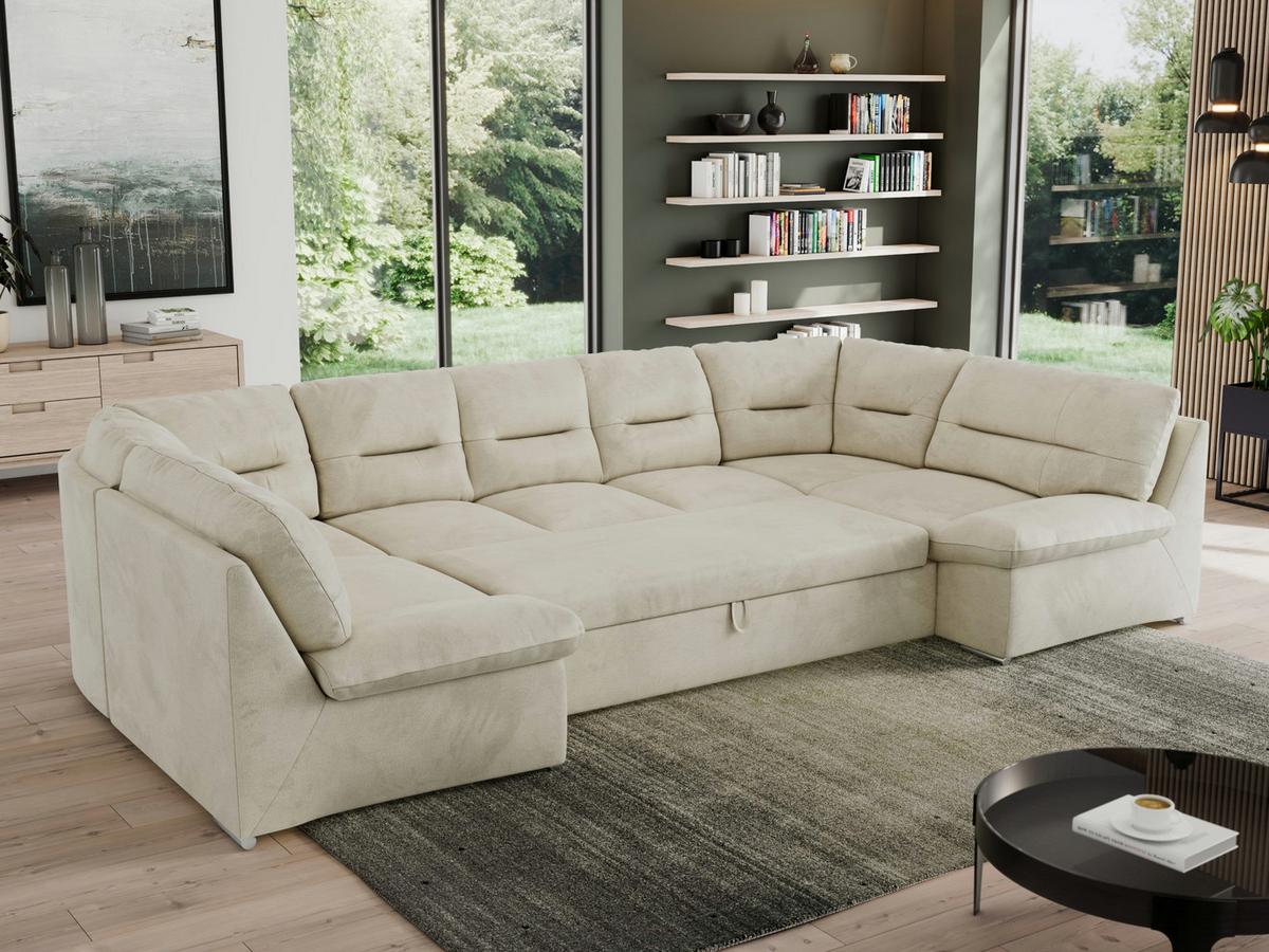 WOHNLANDSCHAFT MORBIDO U Beige Velvet - Beige/Silberfarben, Textil/Metall (340/93/206cm) - MKS