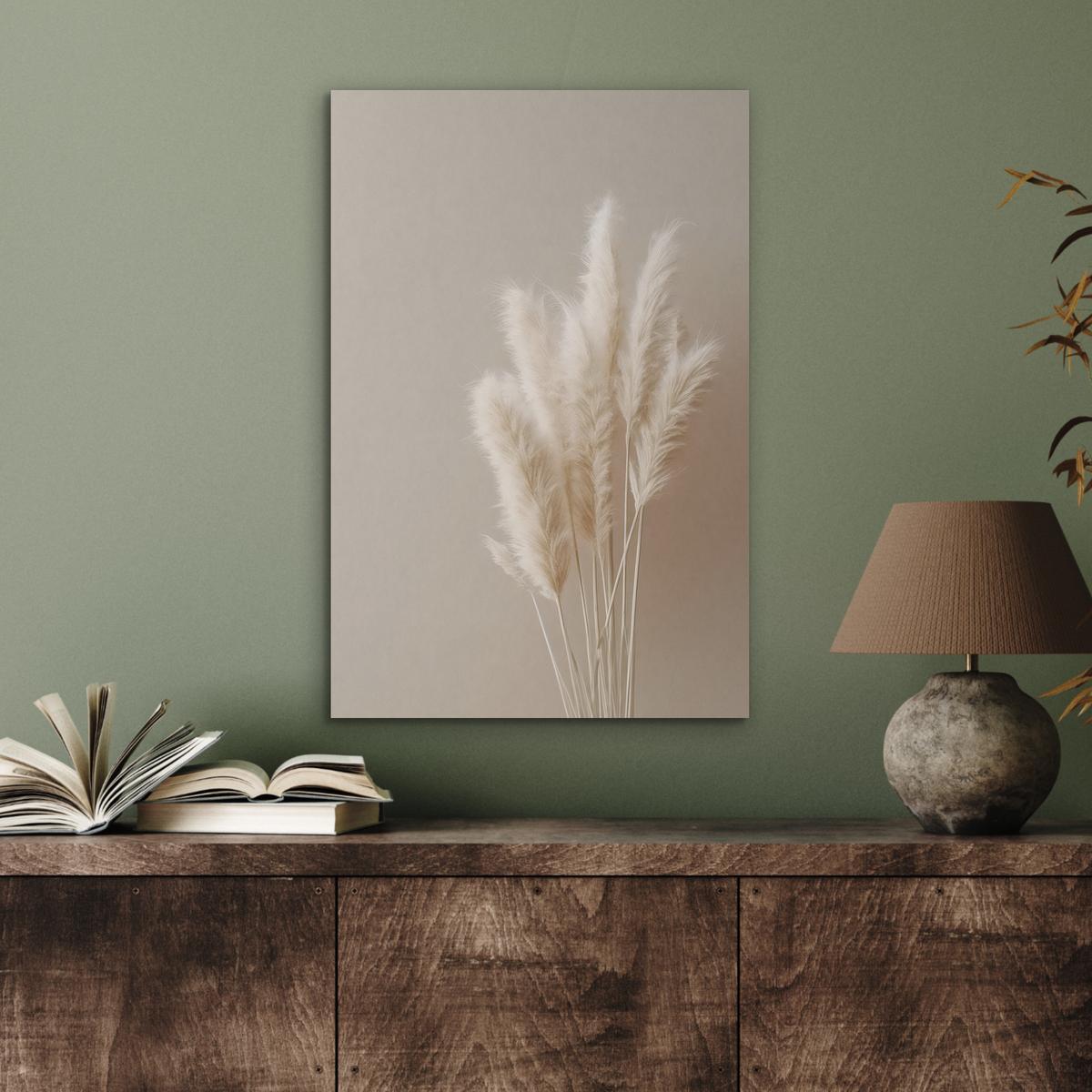 AKUSTIKBILD Pampasgras - Federn - Pastell - Weiß Kunstdruck Schlafzimmer 50x70 cm - Naturfarben, Kunststoff (50/70/0.9cm) - MuchoWow