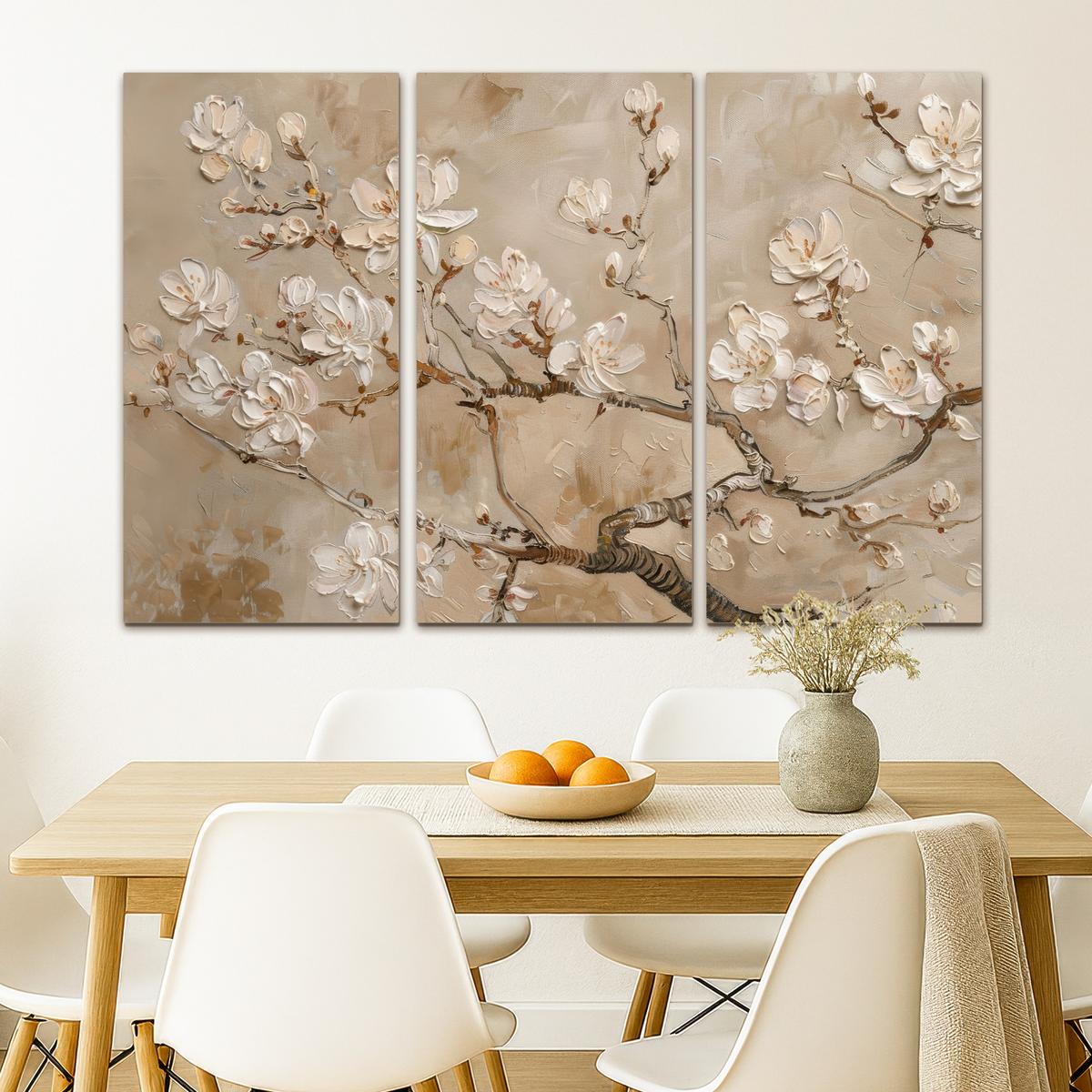 LEINWANDBILD 3er Set Beige - Blüte - Modern 120x80 cm - Beige, Textil (120/80cm) - MuchoWow