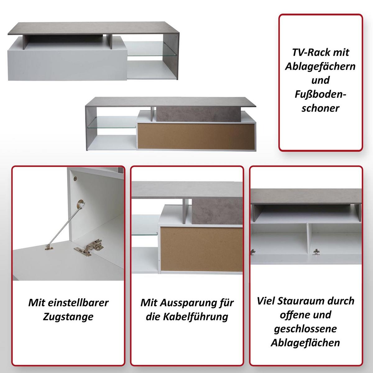 TV-RACK Beton Dekor, weiß - Weiß/Grau, Holz (170/47/40cm) - MCW