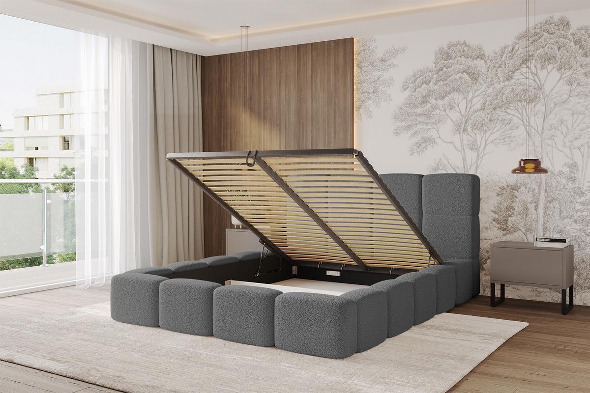 POLSTERBETT mit Bettkasten und Lattenrost mit Kopfteil, Boxbett ohne Matratze, mit Stauraum - NATA 140x200 Grau - Grau, Holzwerkstoff/Textil (140/200cm) - ALTDECOR