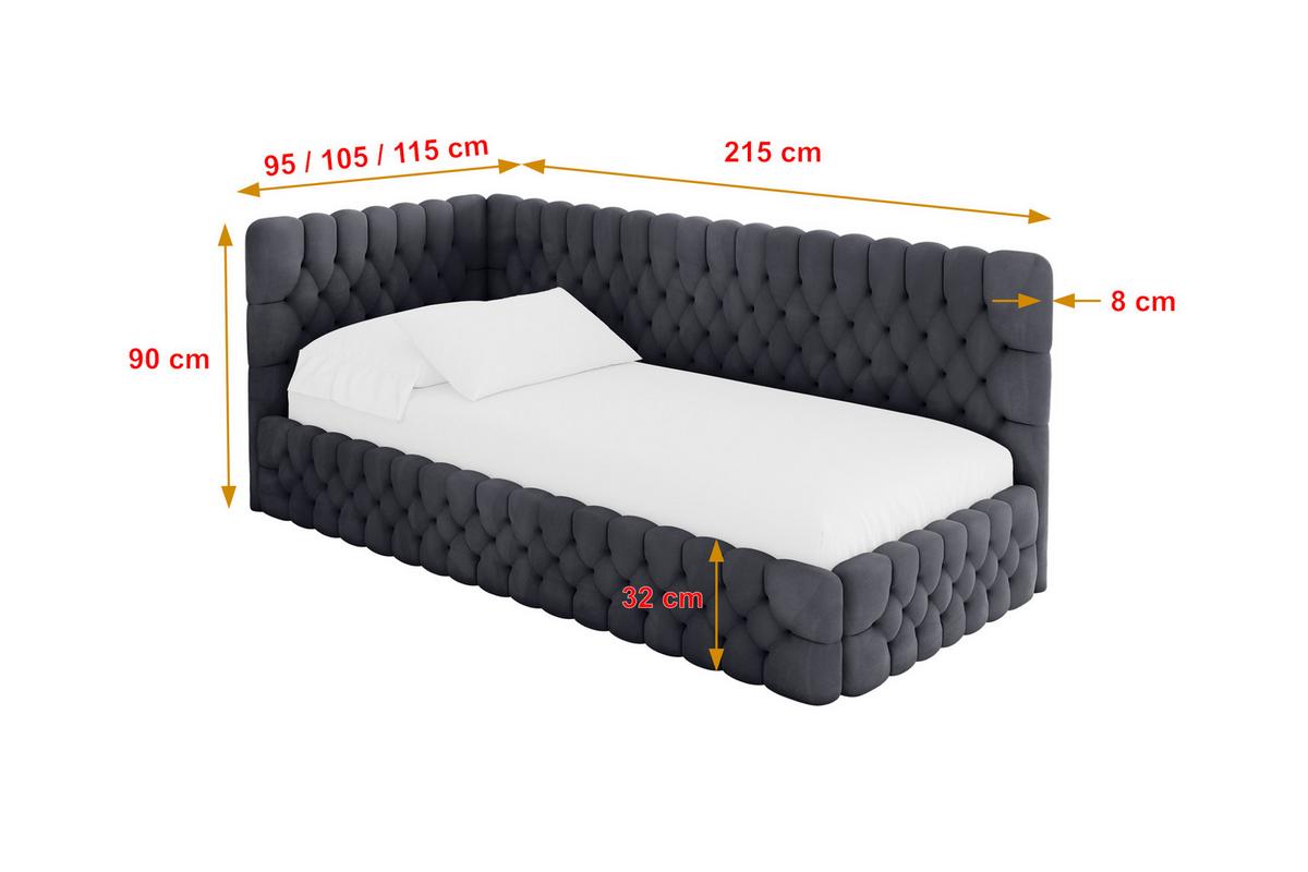 EINZELLBETT Jugendbett mit Bettkasten, Rechts - MULY 100x200 Dunkelgrau - Titanfarben, Holzwerkstoff/Textil (100/200cm) - ALTDECOR