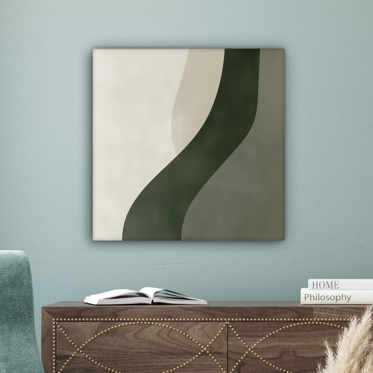 LEINWANDBILD Japandi - Grün - Abstrakt - Modern Wandbild Wohnzimmer 50x50 cm - Salbeigrün, Textil (50/50cm) - MuchoWow