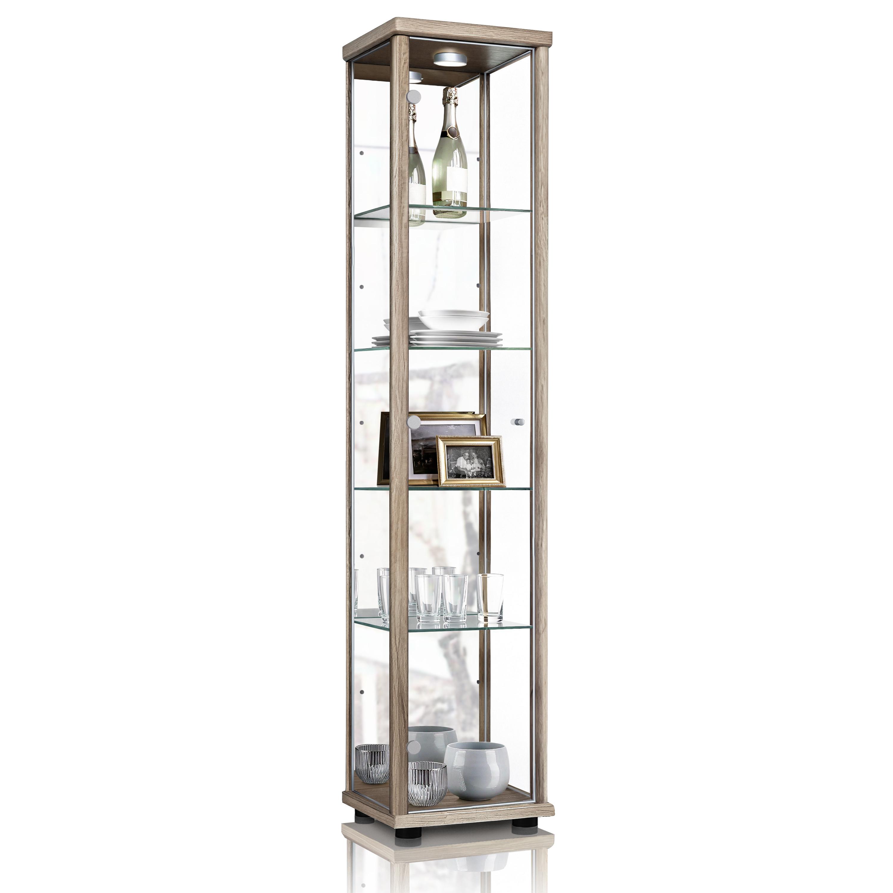 GLASVITRINE 33/37/176 cm mit Spiegel, LED & 4 höhenverstellbaren Glasböden - Transparent/Silberfarben, Glas/Holzwerkstoff (37/176/33cm) - K-Möbel