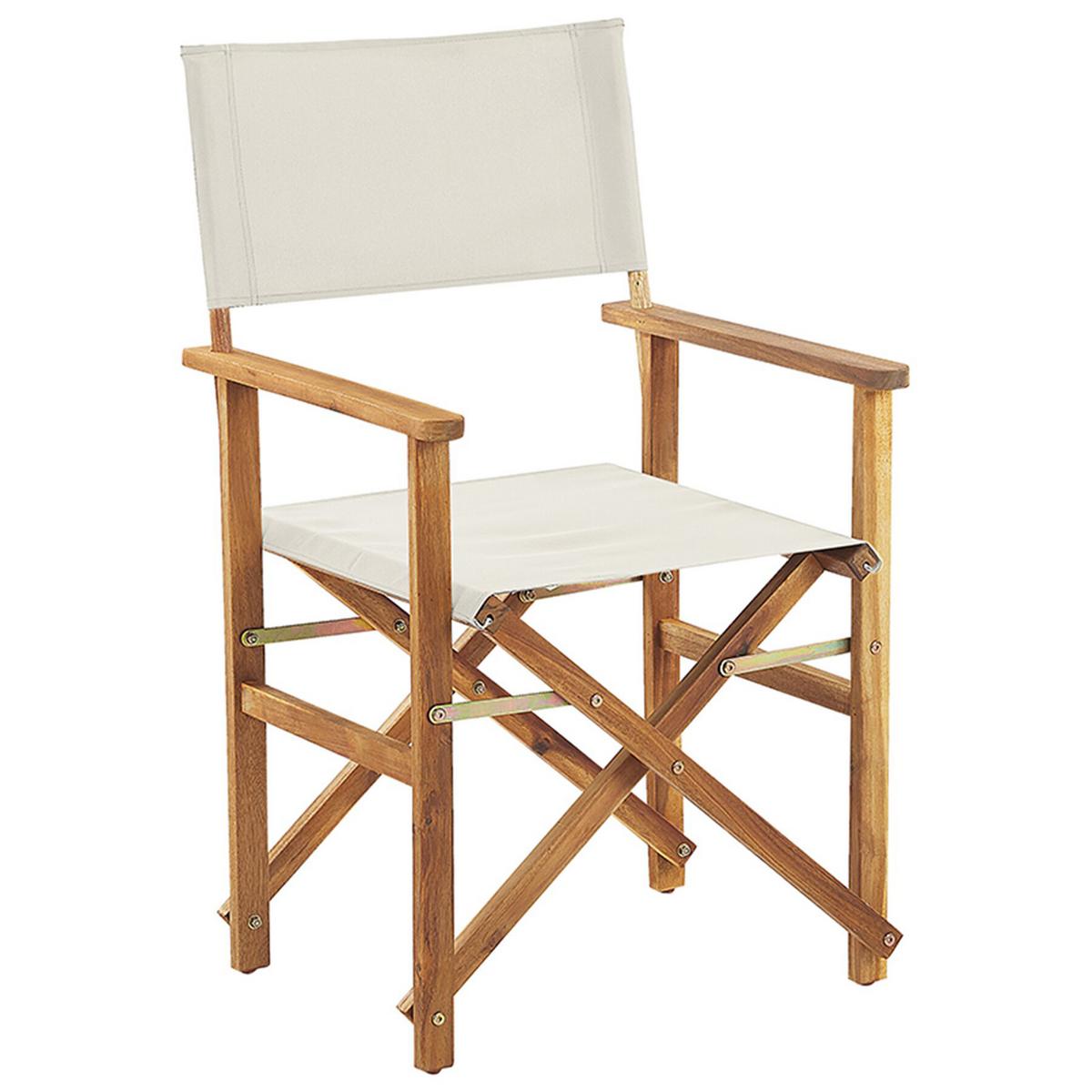 GARTENSTUHL 2er-Set Akazienholz hellbraun Auflagen cremeweiß/grün Blattmuster Cine - Hellbraun/Creme, Holz (50/91/50cm) - Beliani