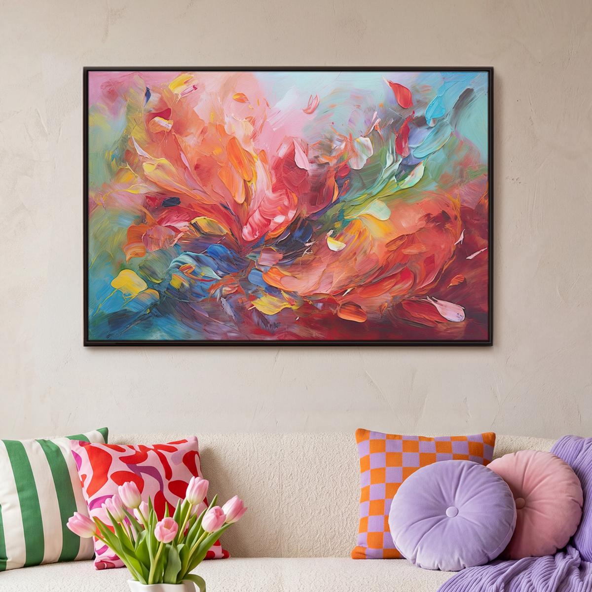 LEINWAND Bilder mit Rahmen - Ölgemälde - Kunst - Abstrakt - Farbenfroh - 90x60 - Altrosa, Textil (90/60cm) - MuchoWow